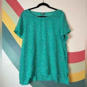 J. Jill Turquoise Blue Polka Dot Modal Tee Top Size Large